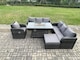 image 3 of Fimous Rattan Outdoor Furniture Gas Fire Pit Rectangle Dining Table Gas Heater Reclining Chair 3 Seater Sofa Sets with Big Footstool 8 Seater