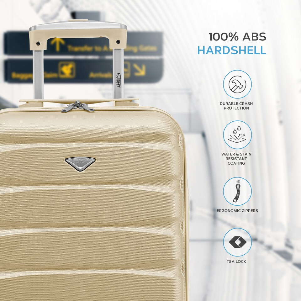 image 1 of Flight Knight Cabin Suitcase 55x35x20cm, Lightweight Carry On Bag - Over 100 Airlines- Ryanair, EasyJet, British Airways - Hand Luggage, ABS Hard Shell TSA Lock | Cream | Champagne | Cabin Bag