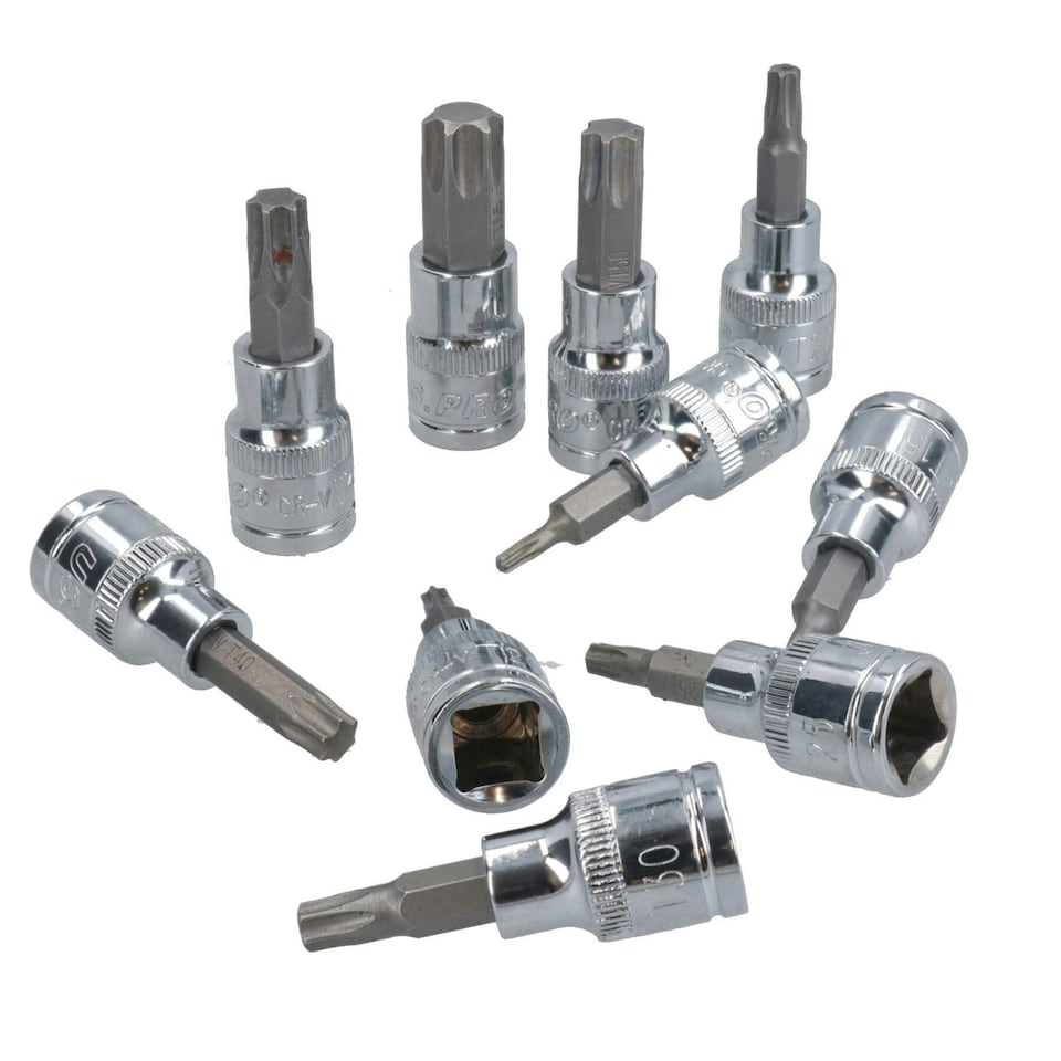 image 1 of Hex Allen and Torx and Tamper Star Key Bit Set 3/8" dr Socket H2 - H10 T10 - T55
