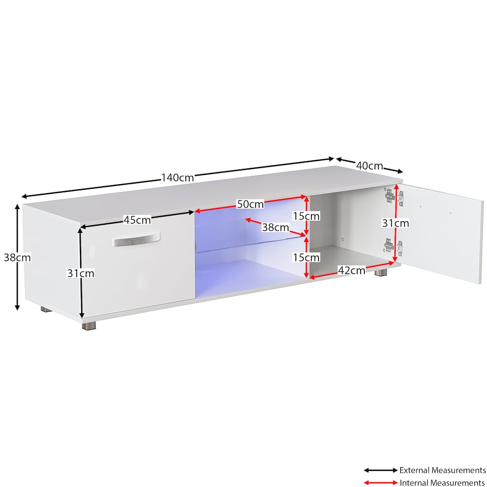 image 1 of Vida Designs Cosmo 2 Door LED TV Unit Entertainment Stand, 140cm, White | White | 1