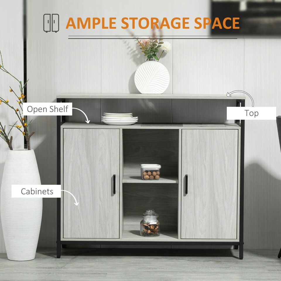 image 1 of HOMCOM Modern Sideboard Storage Cabinet with Adjustable Shelves Light Grey Grey | Black