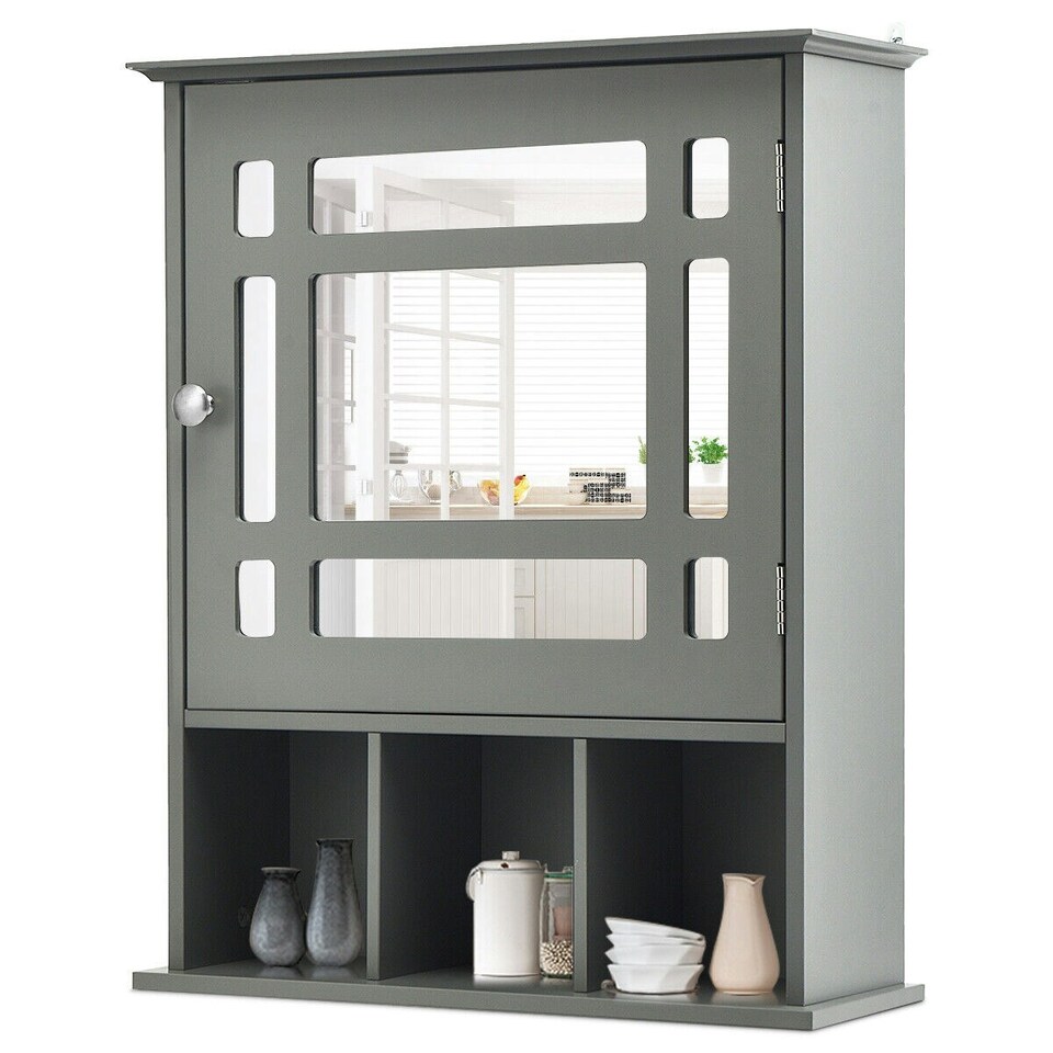 image 1 of COSTWAY Bathroom Wall Storage Cabinet Medicine Organizer Grey | Grey | 1