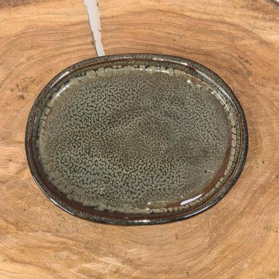 Yorkshire Bonsai 26cm Glazed Drip Tray Oval Green
