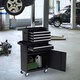 image 2 of DURHAND Tool Chest 2 in 1 Metal Tool Cabinet Storage Box with 5 Drawers Pegboard Wheels 60x28x104.5cm Black