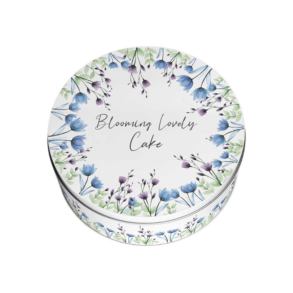 image 1 of Blue & Purple Floral Small Cake Tin