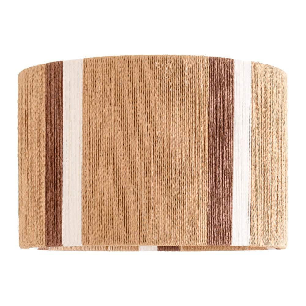 ValueLights Erica Natural Rattan Stripe Drum Ceiling Pendant Lamp Shade with LED Bulb