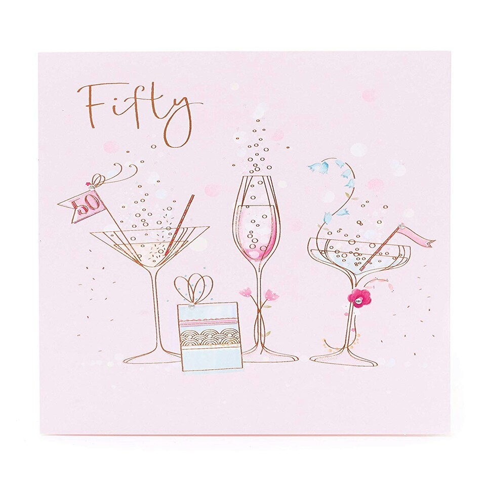 image 1 of Fun Cocktail and Champagne Design 50th Birthday Card