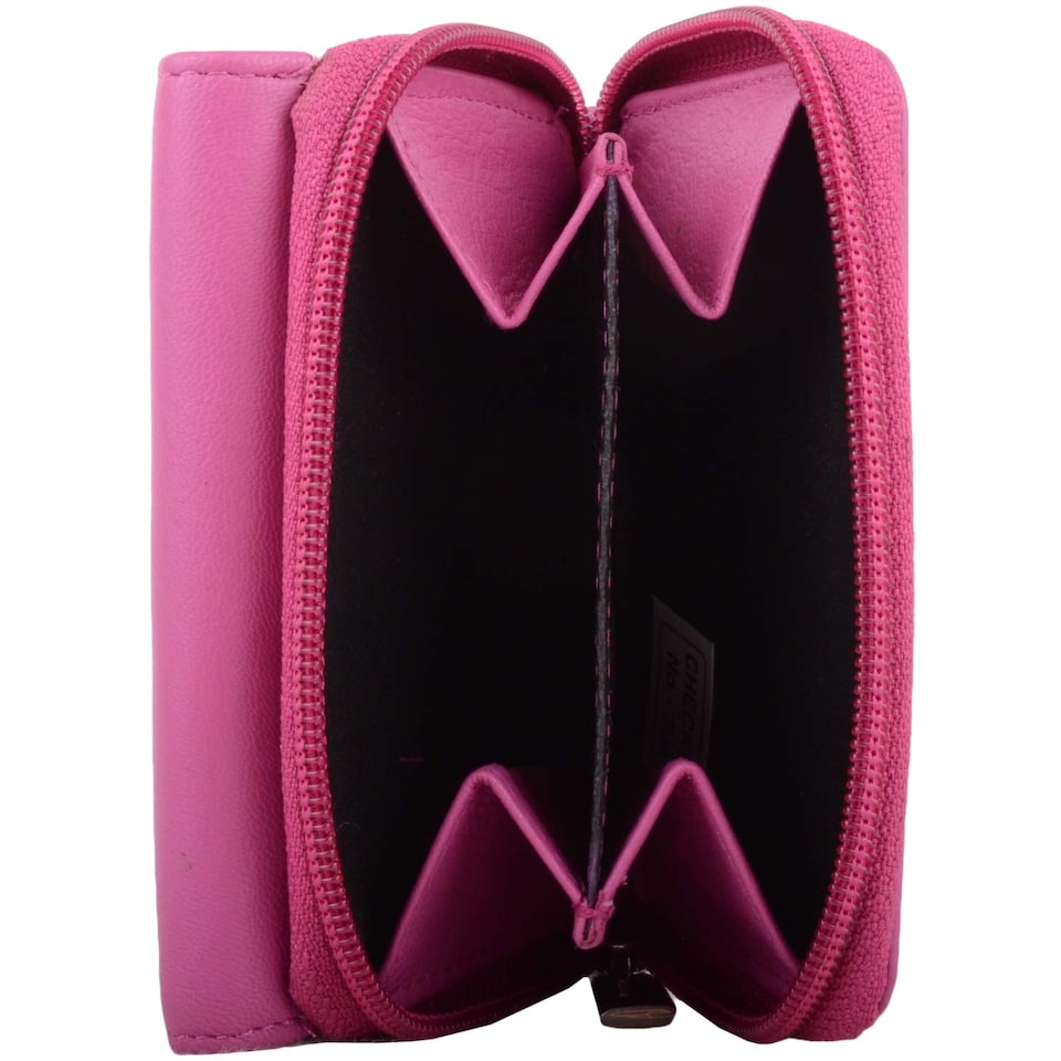 image 1 of London Leathergoods Womens Small Leather Zip Round Tri-Fold Money / Coin / Credit Card Holder / Purse - Cerise | Pink | Cerise