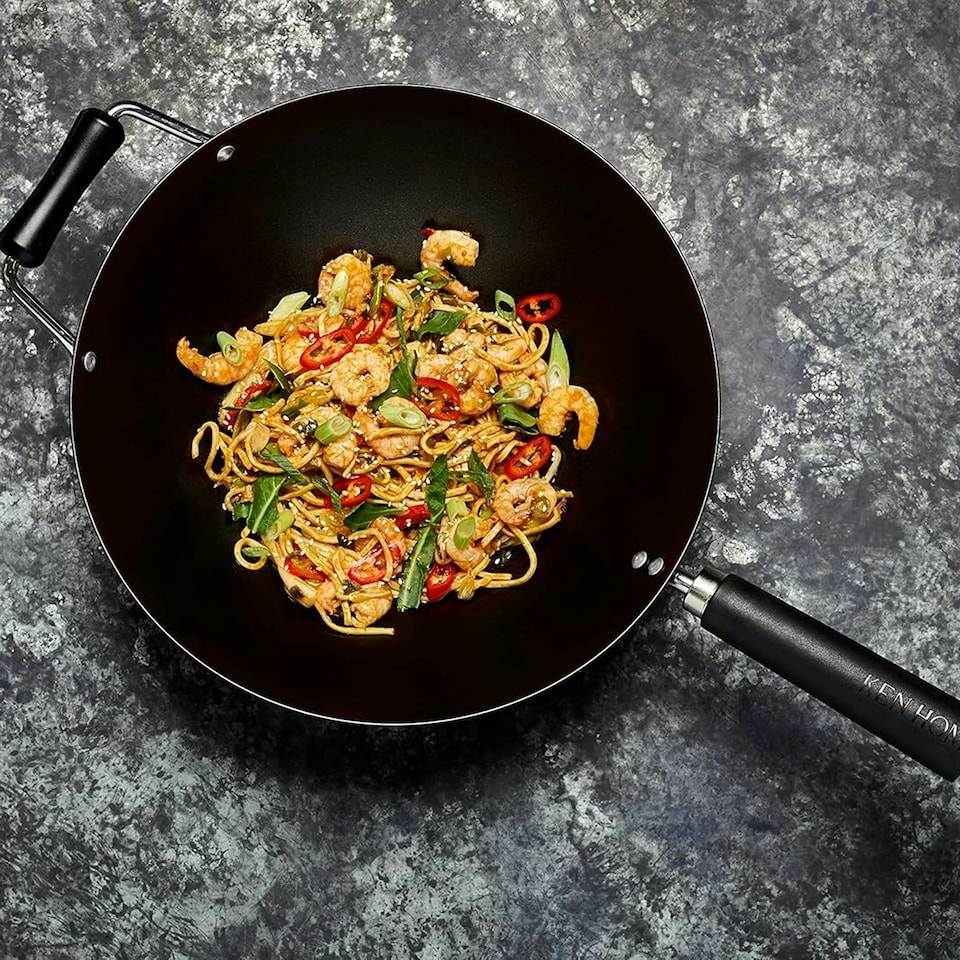 image 1 of Ken Hom Excellence 31cm Non-Stick Carbon Steel Wok