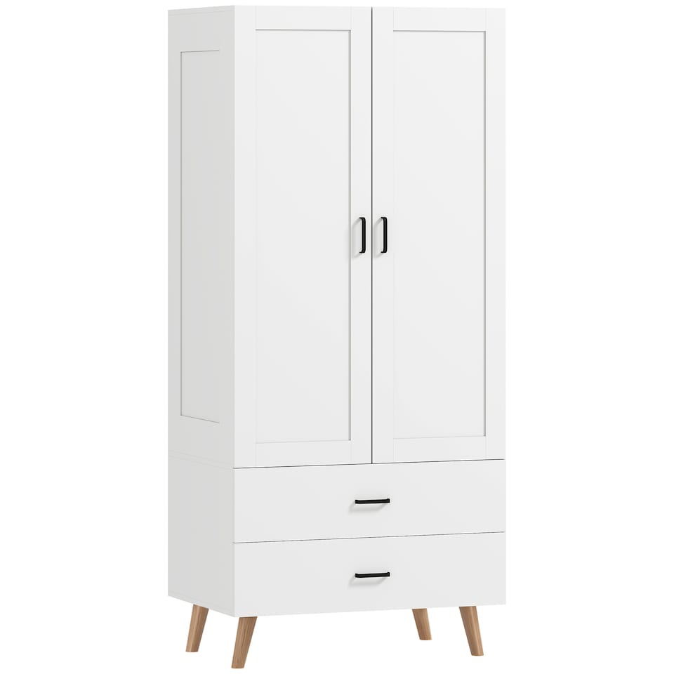 image 1 of HOMCOM Wardrobe with 2 Drawers Hanging Rail, 180 cm Storage Closet, White