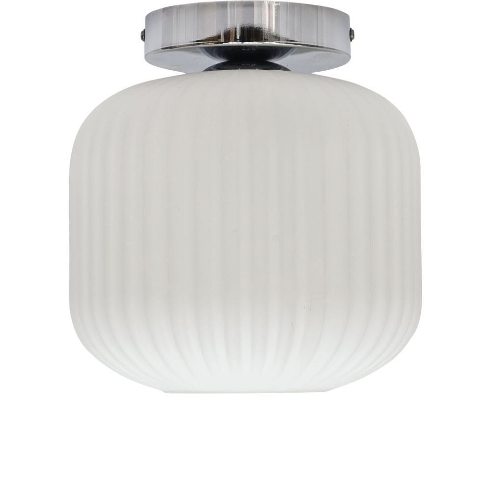 First Choice Lighting Bento - White Ribbed Glass Chrome Ceiling Light Fitting