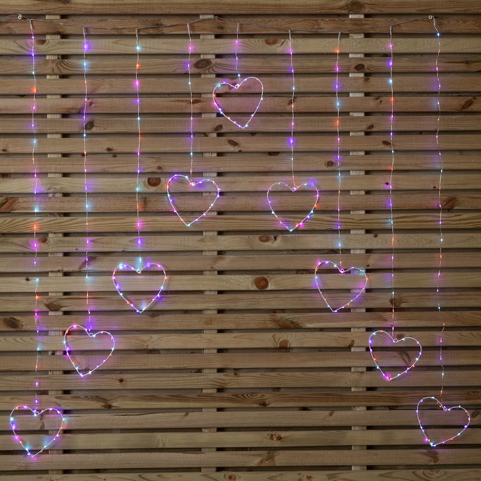 image 1 of 1.2m Christmas Static Heart LED Silver Pin Wire V Curtain Lights in Rainbow