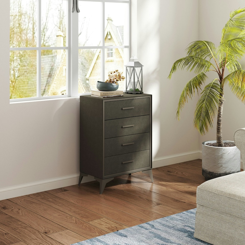 image 1 of HOMCOM 4 Drawer Chest of Drawers, Fabric Dresser with Steel Frame, Brown