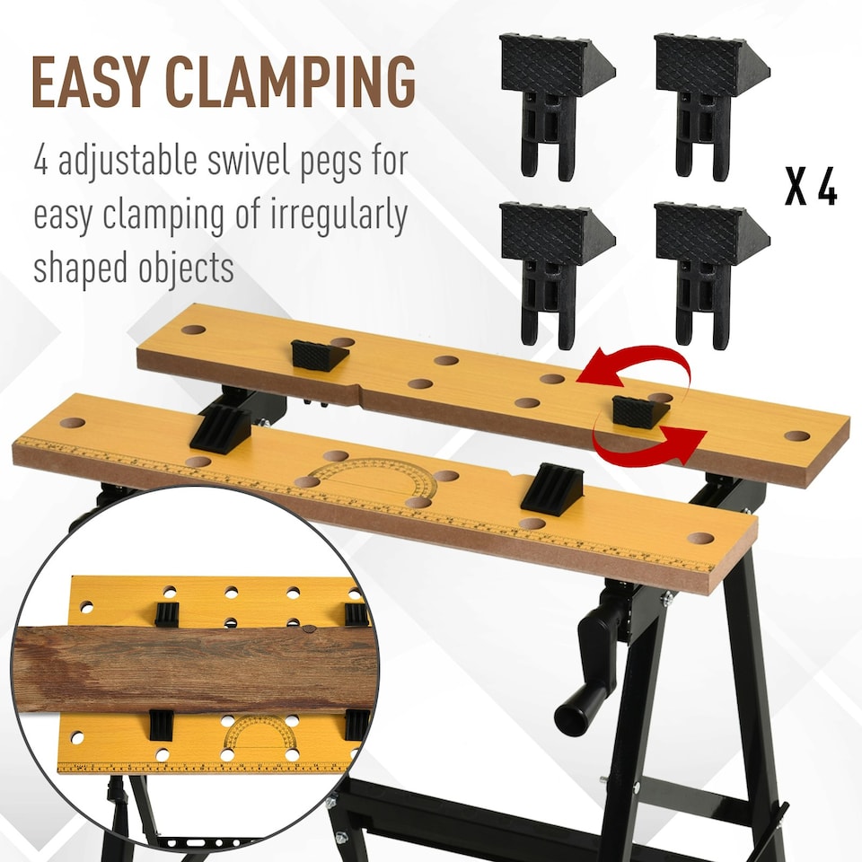 image 1 of DURHAND 4-in-1 Work Bench Adjustable Saw Horse Clamp Table Foldable Black