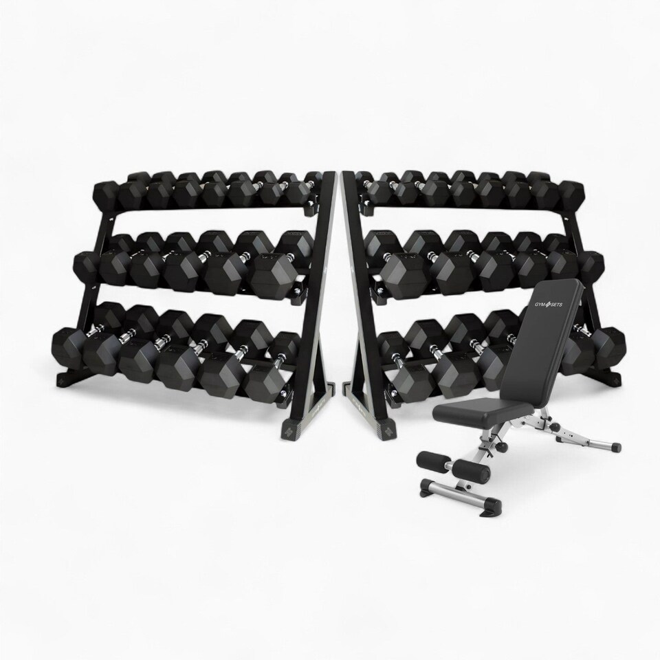 image 1 of GYM SETS 3Tier Dumbbell Storage Rack- ( Double Rack + 2.5-30kg £749.99 / Additional Upgraded Home Bench +£60.00)