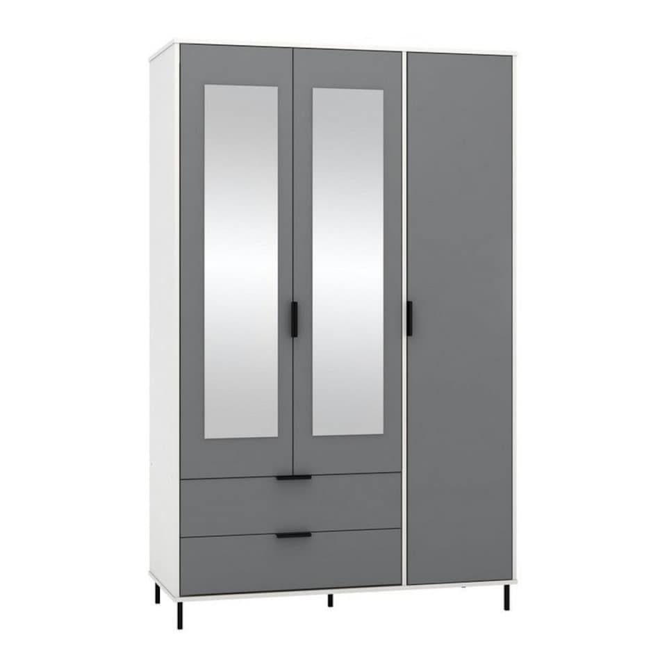 image 1 of Madrid 3 Door 2 Drawer Mirrored Wardrobe - L52 x W121.5 x H196 cm - Grey/White Gloss Grey