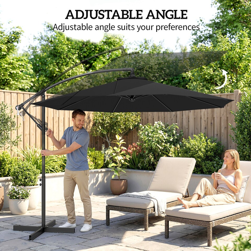 image 1 of Outsunny 3(m) Banana Parasol Cantilever Umbrella Garden | Black | Black | 3 m diameter