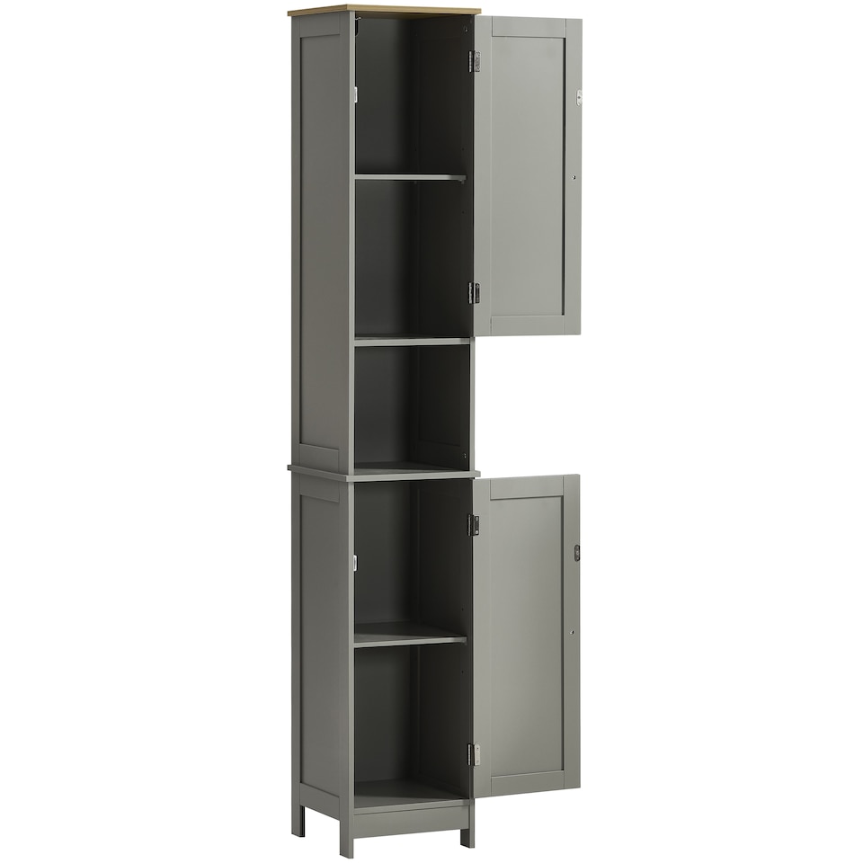 image 1 of Bath Vida Priano 2 Door Tall Bathroom Freestanding Storage Cabinet, Grey & Oak