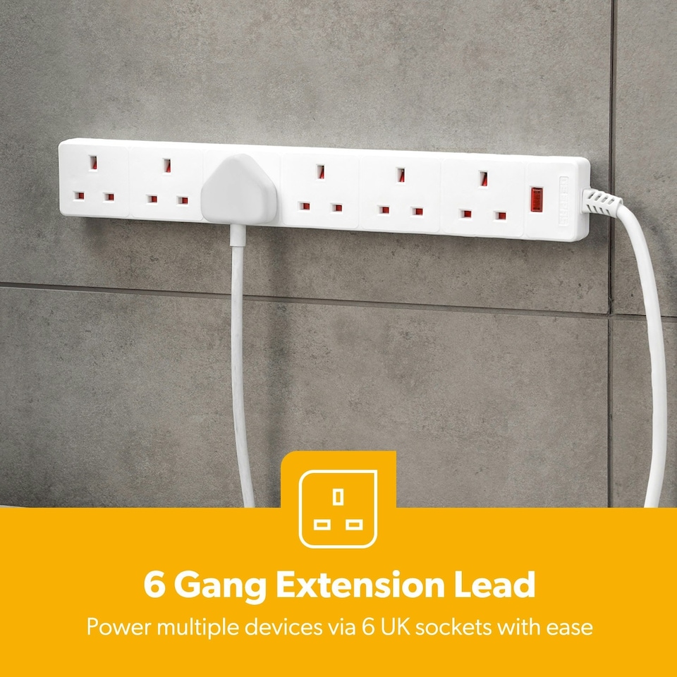 image 1 of GEEPAS 6 Gang Extension Lead With Neon Light 3m Cable