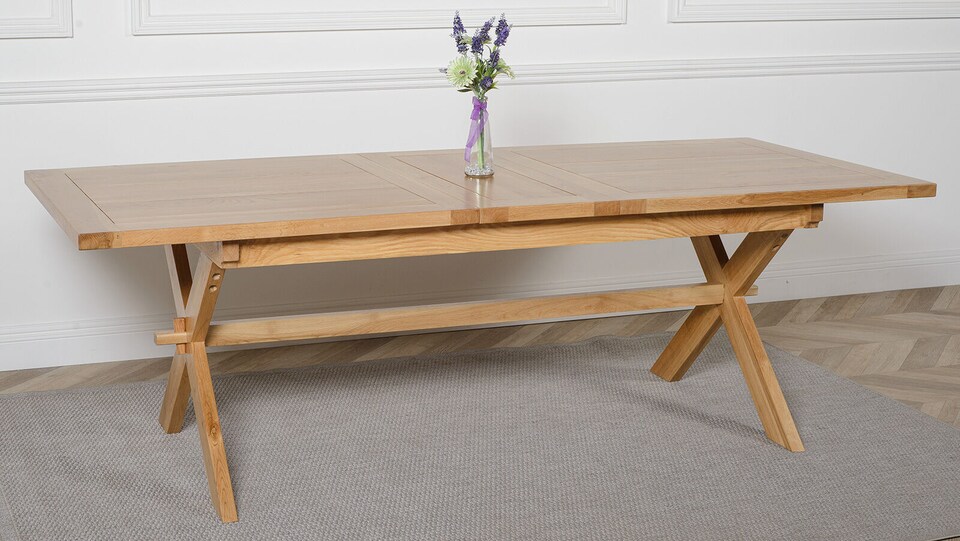 image 1 of Vermont 200 - 240cm Cross Leg Large Oak Extending Dining Table | Brown | Light Oak