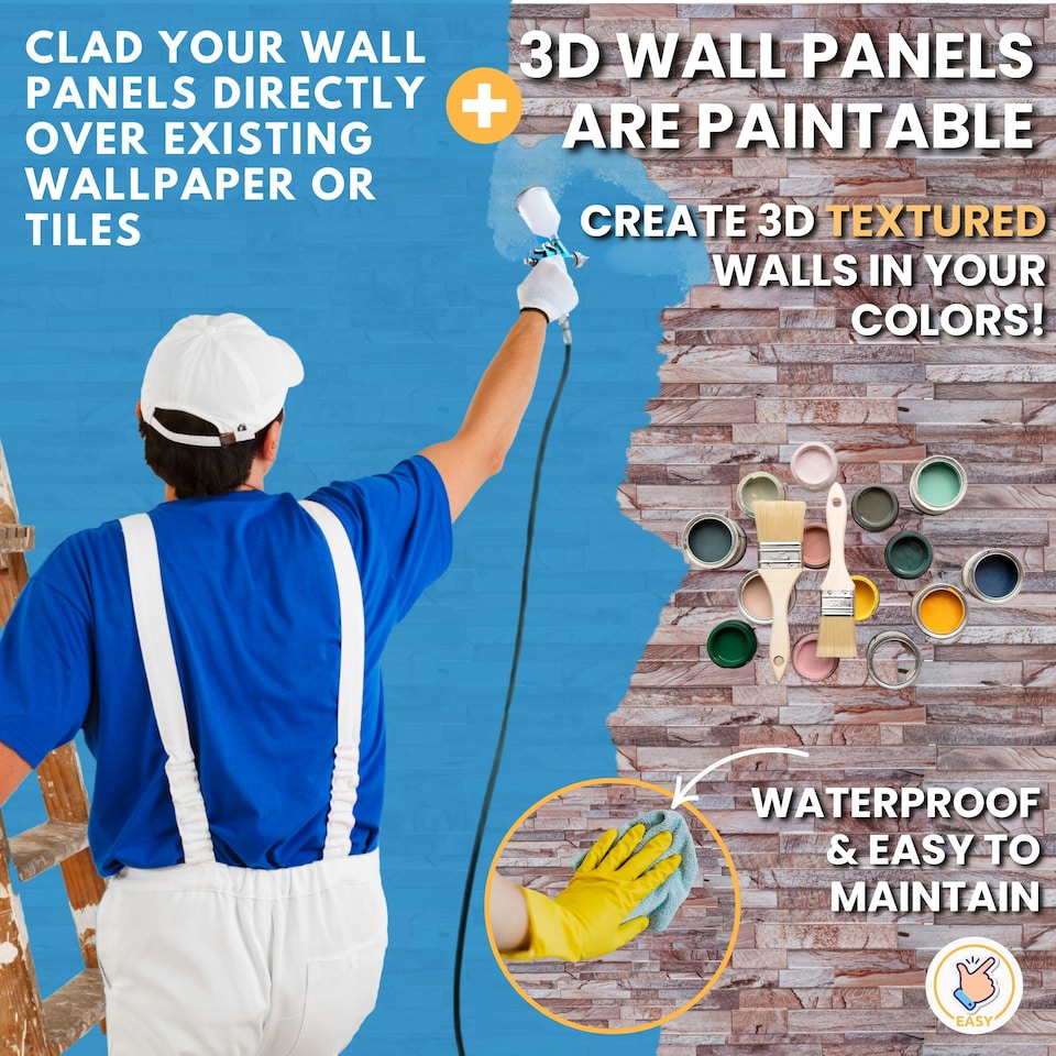 image 1 of NOVECRAFTO 3D Stone Brick Wall Panels – 6 PVC Sheets, Covers 2.76 sqm (29.76 sq ft), 96x48cm Each – Rose Marble Slim Brick Effect Cladding for Any Room