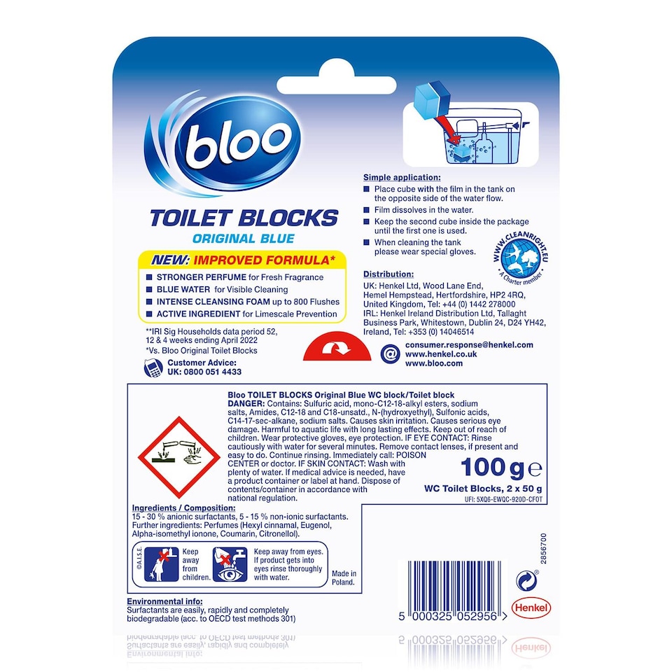 image 1 of Bloo Toilet Rim Blocks Original Blue Clean+Fresh with Fresh Fragrance, 7 Pack | Multi | 7