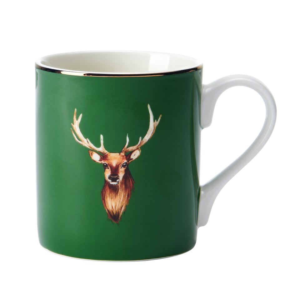 image 1 of Mikasa Stag Print Porcelain Mug, 280ml | Green