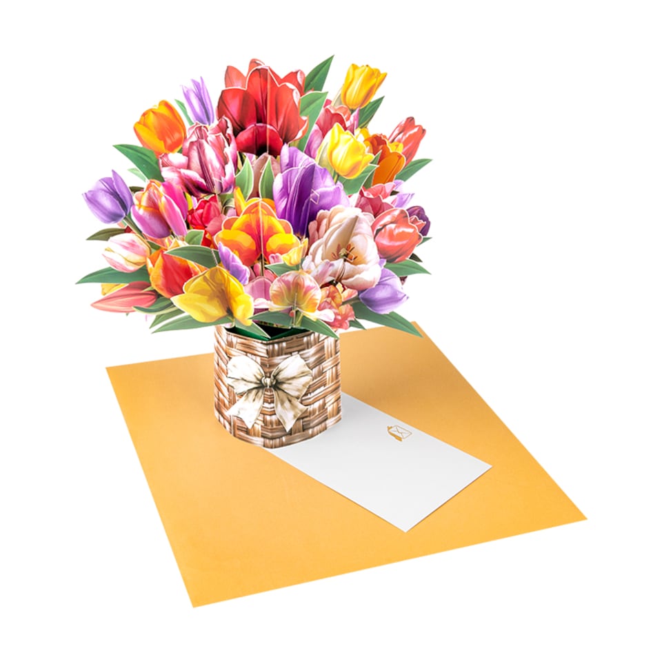 image 1 of Petals of Joy Tulip Basket 3D Pop Up Greeting Card