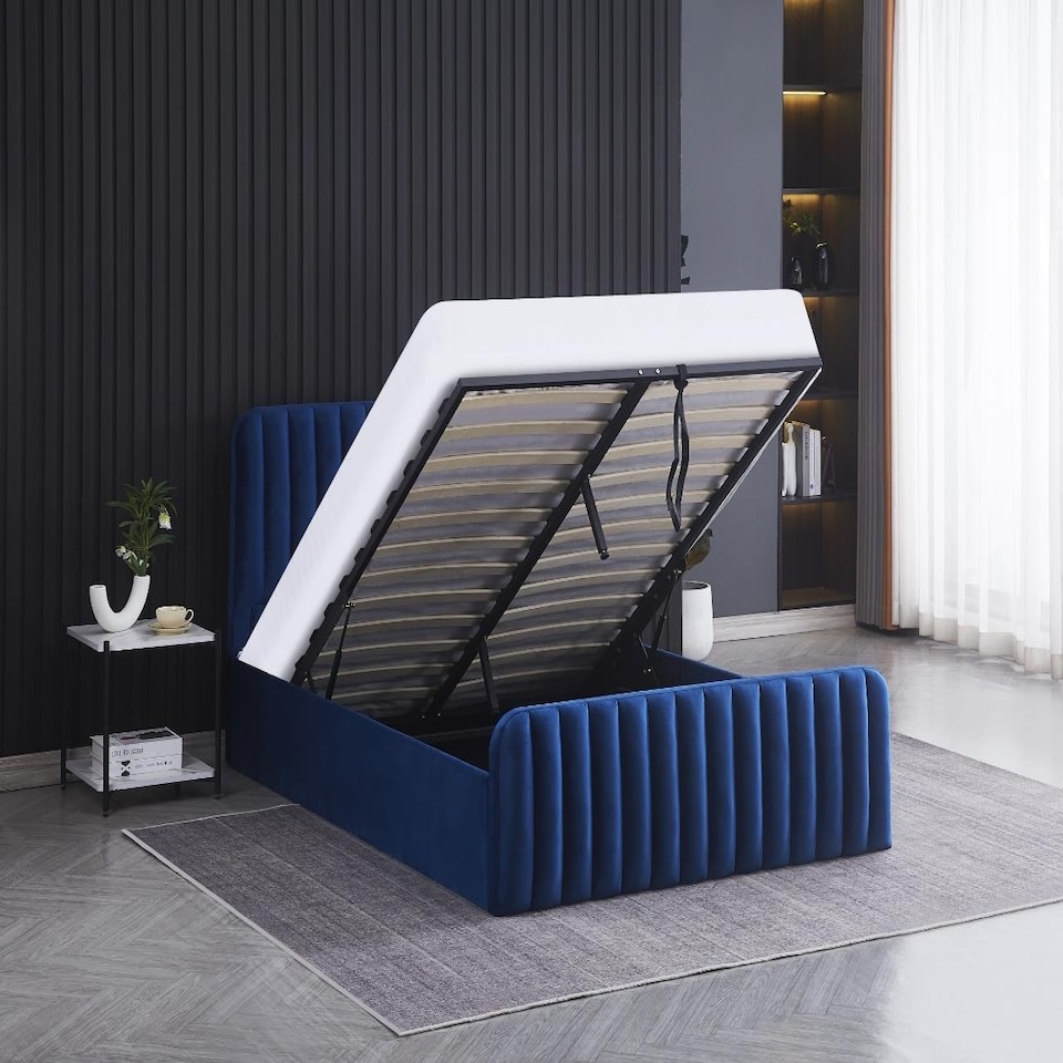 image 1 of Ottoman Storage Bed blue 4ft Double velvet bed gas lift up Storage Bed bedroom furniture
