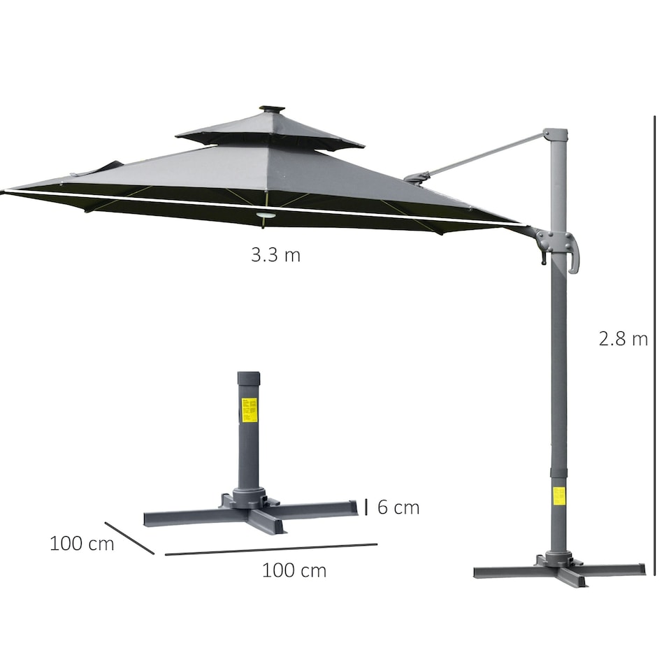 image 1 of Outsunny 3m Cantilever Parasol Solar Lights Power Bank Base 360° Spin Dark Grey