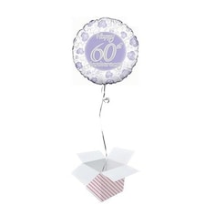 Happy 60th Diamond Anniversary Round Foil Helium Balloon - Inflated Balloon in a Box