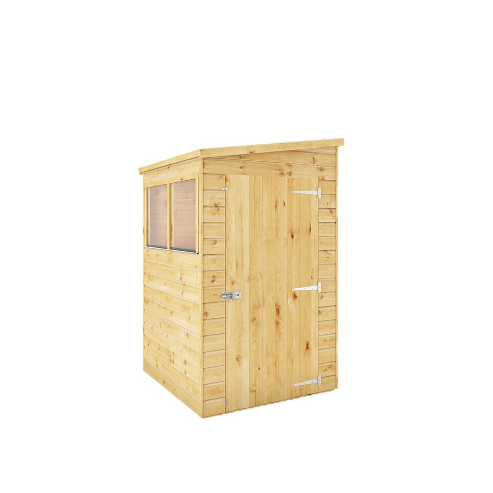 image 1 of 4 x 4 Modular Garden Shed Wooden Shiplap Pent Tongue and Groove Storage Brown