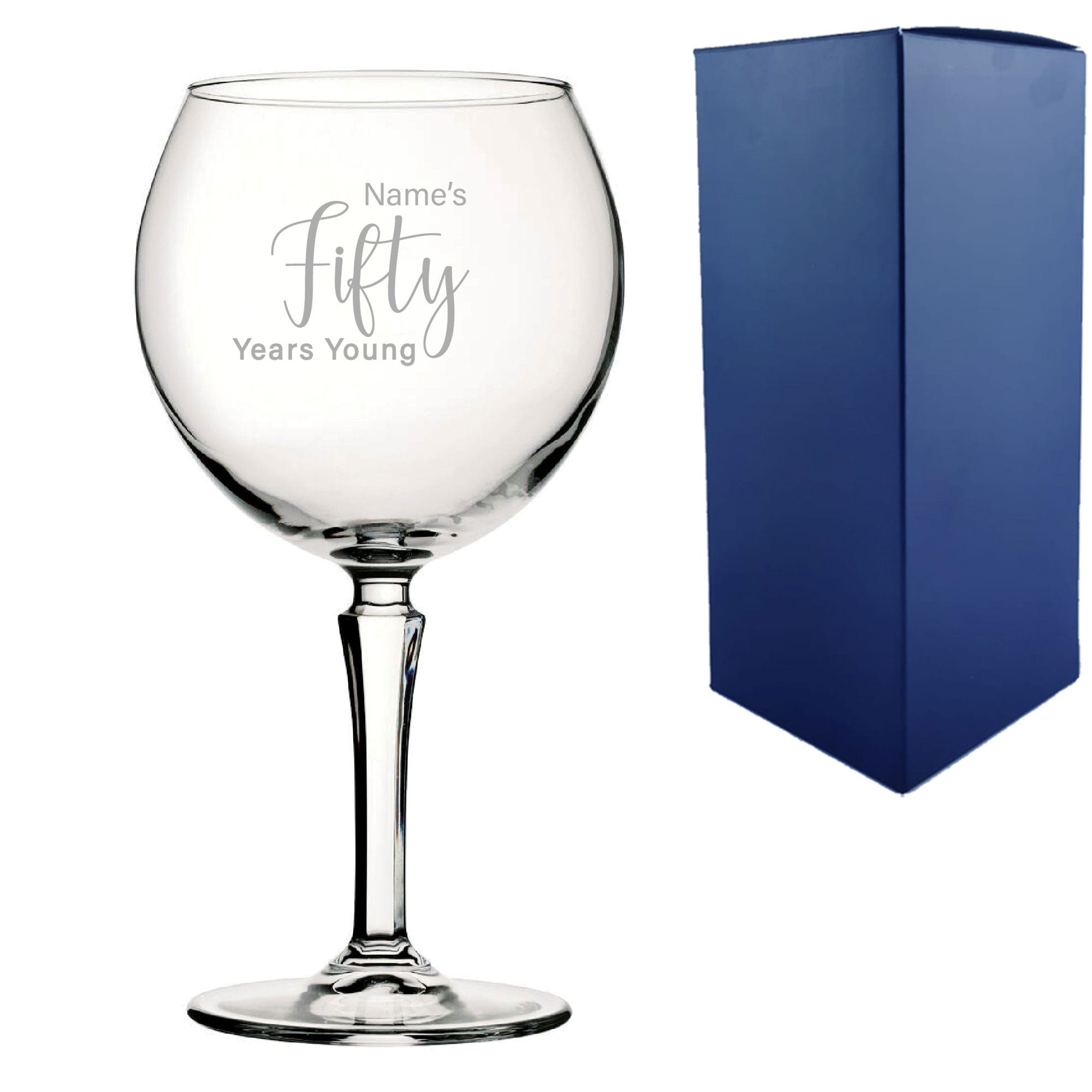 Uniqueful Personalised 50th Birthday Hudson Gin Glass Years Young Delicate Font in Clear