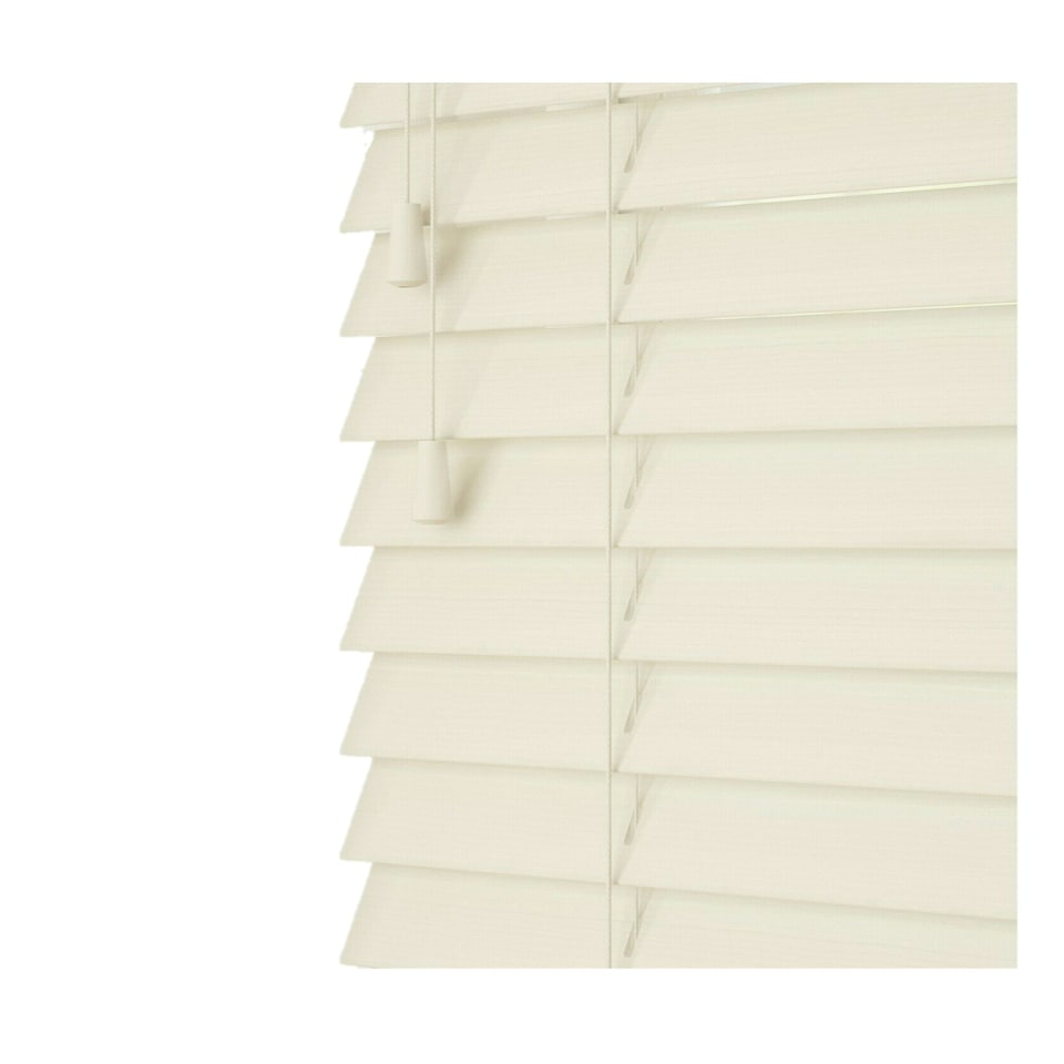 image 1 of 160cm Misty White Smooth Finish Faux Wood Venetian Blinds with Strings (120cm Drop) | White | White