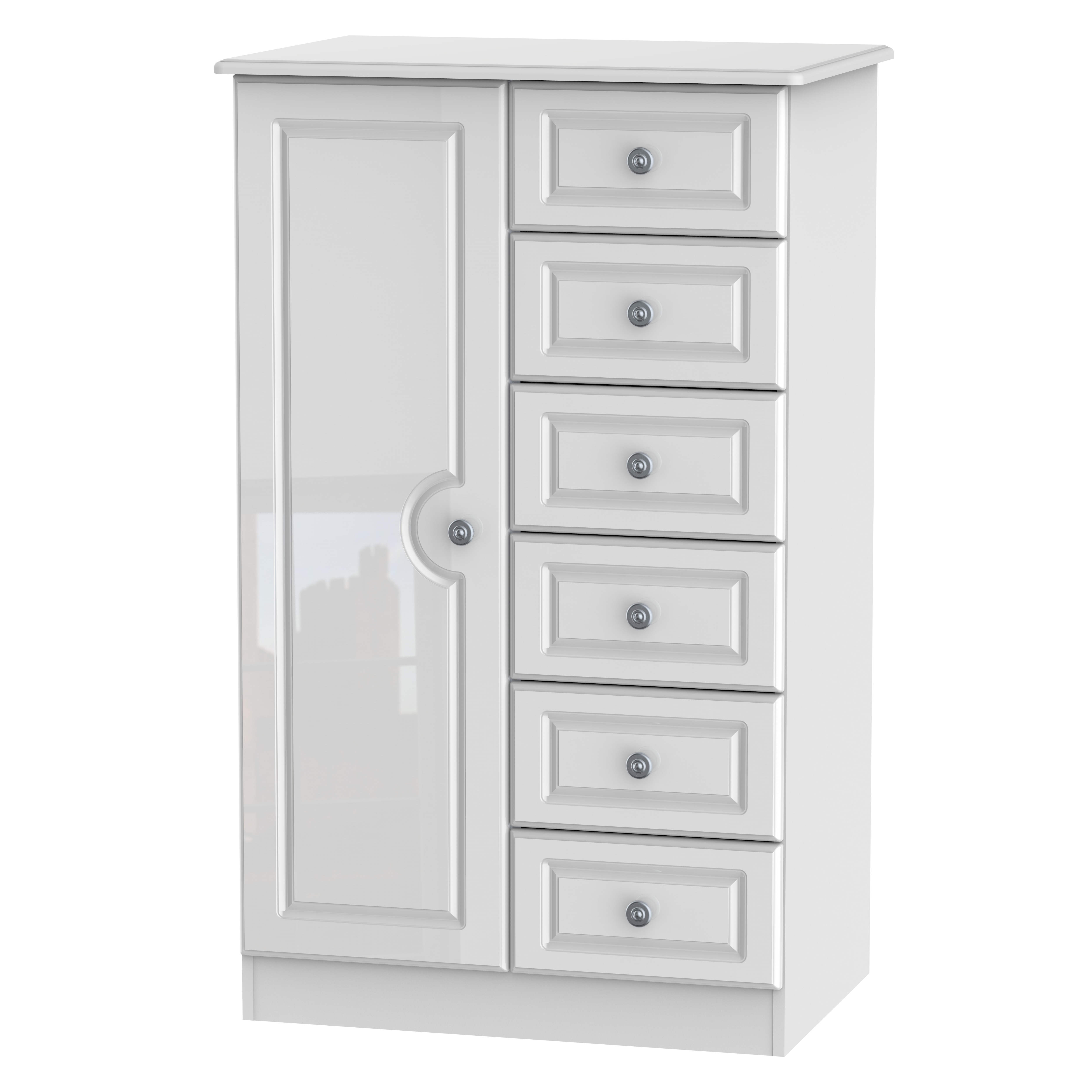 Stirling 1 Door 5 Drawer Childrens Wardrobe in White Gloss & White Matt