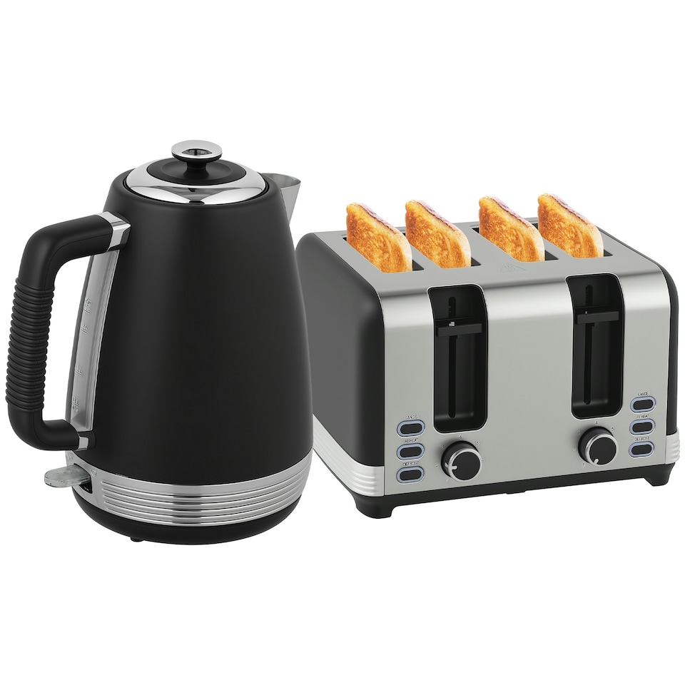 image 1 of HOMCOM 1.7L 3000W Quick Boil Kettle and 4 Slice Toaster Set Crumb Tray Black