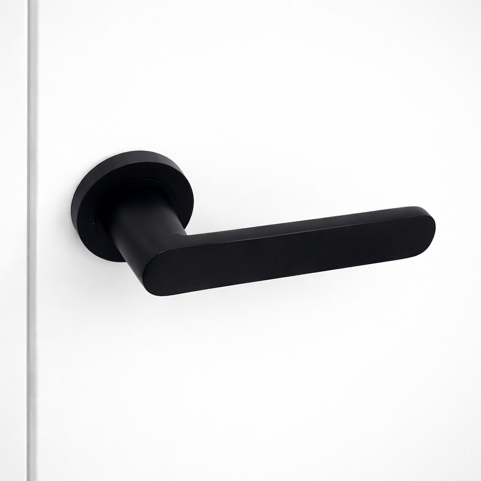 image 1 of AXS Harlem Door Handles on Rose - Door Pack - Latch Door - Black