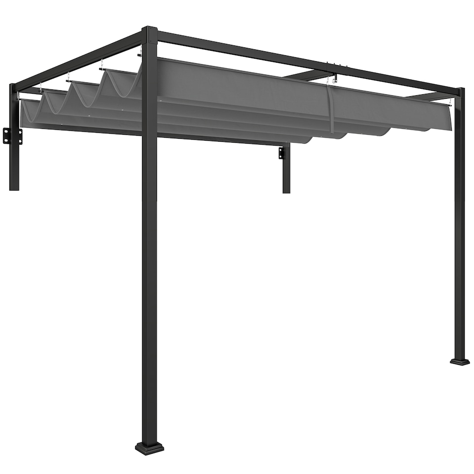 image 1 of Outsunny 2 x 3m Lean To Pergola with Retractable Roof, Wall Mounted Garden Gazebo Outdoor Sun Shade Shelter for Patio, Deck, Dark Grey