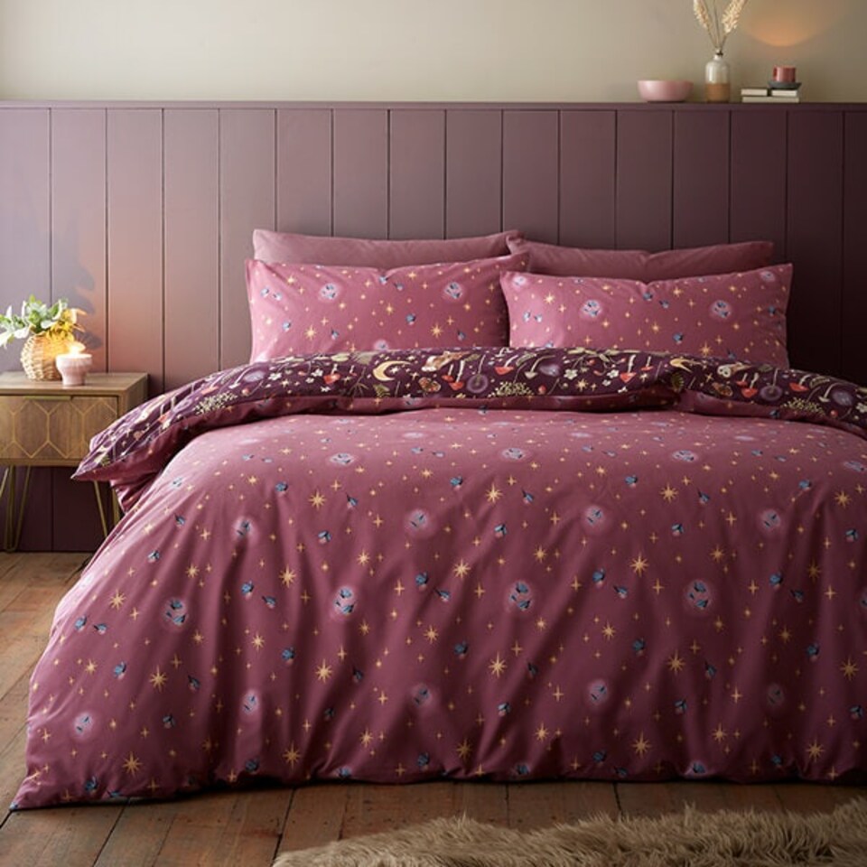 image 1 of Catherine Lansfield Enchanted Twilight Double Duvet Set Plum Purple | Double
