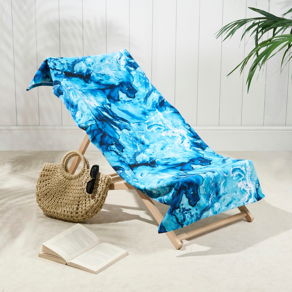 image 1 of OHS Marble Print Soft Absorbent Quick Drying Travel Holiday Summer Beach Bath Towel Blue | Teal Blue | One size