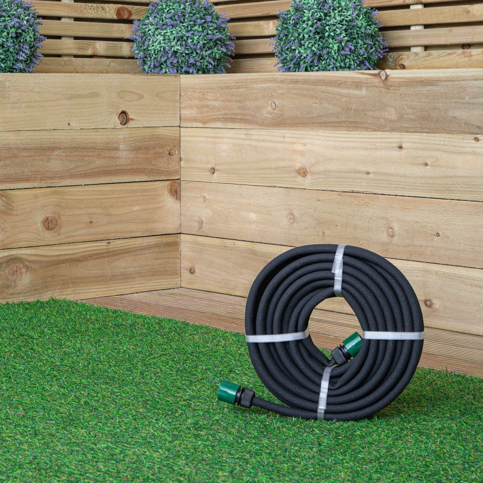 image 1 of 15m x 12.5mm Porous Garden Flower Bed Soaker Hose Pipe | Black | Black
