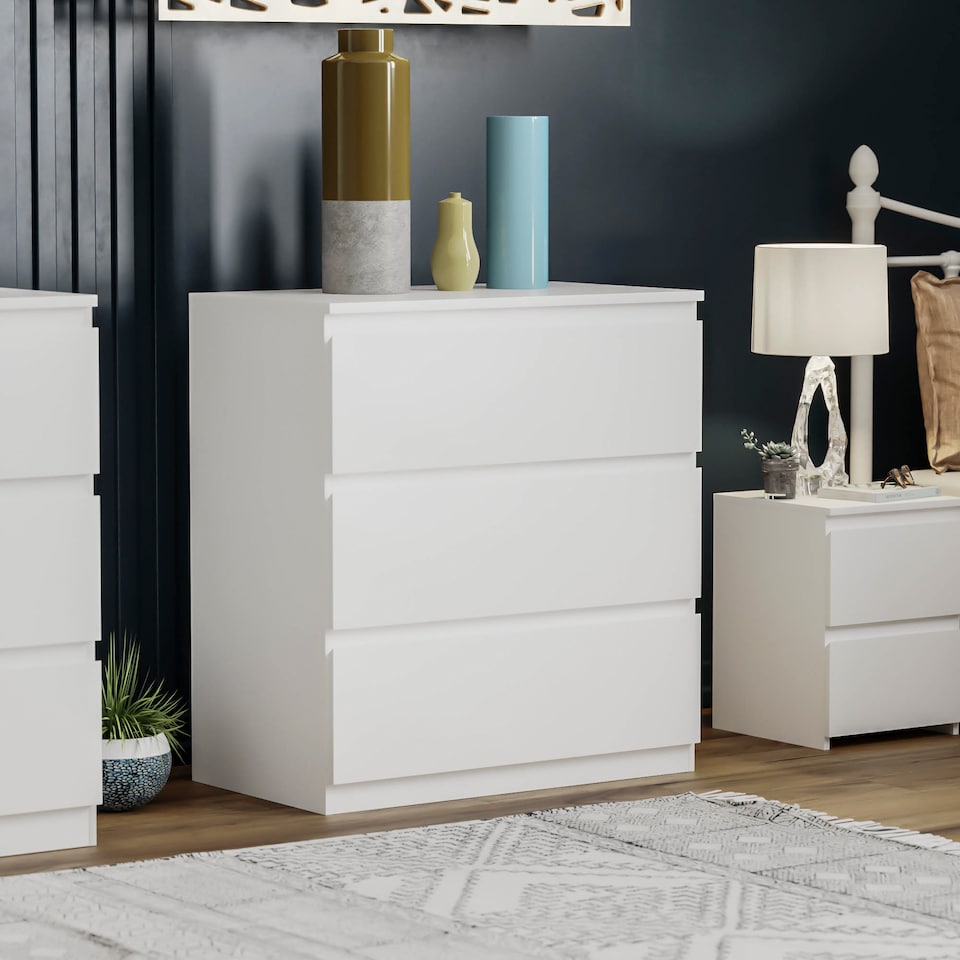 image 1 of Vida Designs Denver 3 Drawer Chest of Drawers Bedroom Storage, White