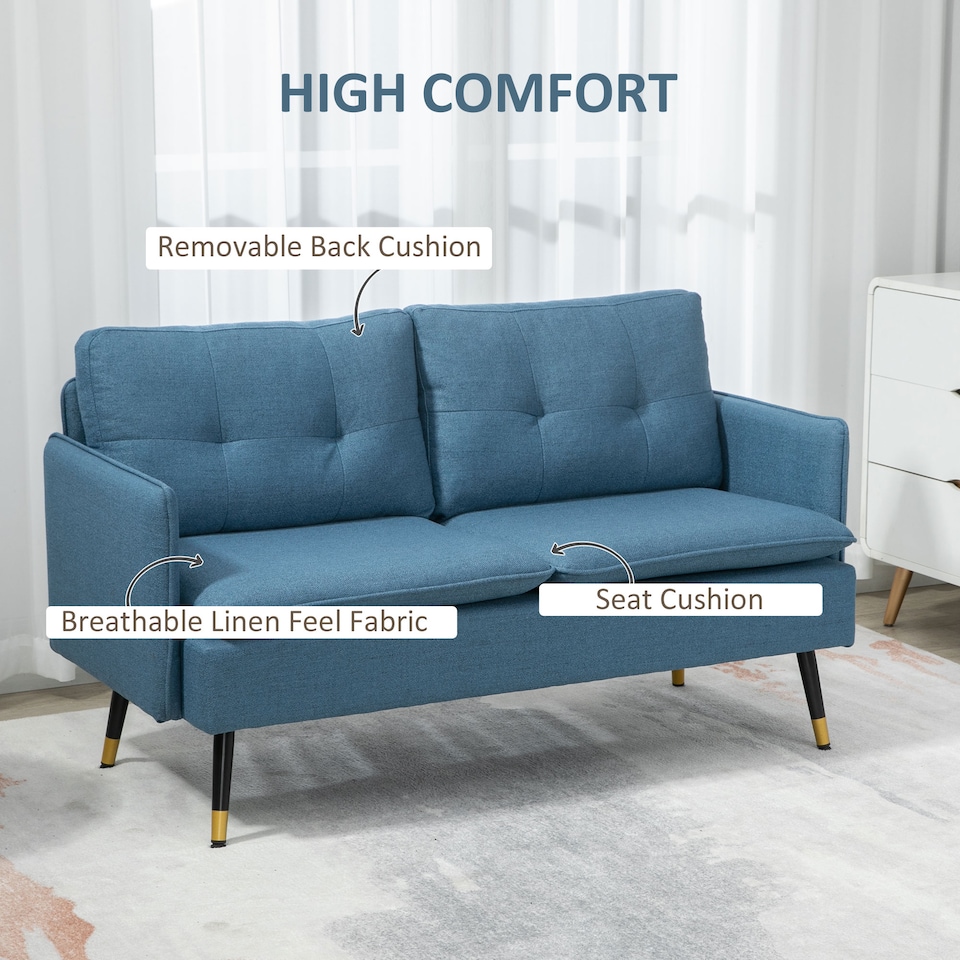 image 1 of HOMCOM Modern Two Seater Sofa, Button Tufted Loveseat with Cushions and Steel Legs for Living Room, Guest Room, Dark Blue