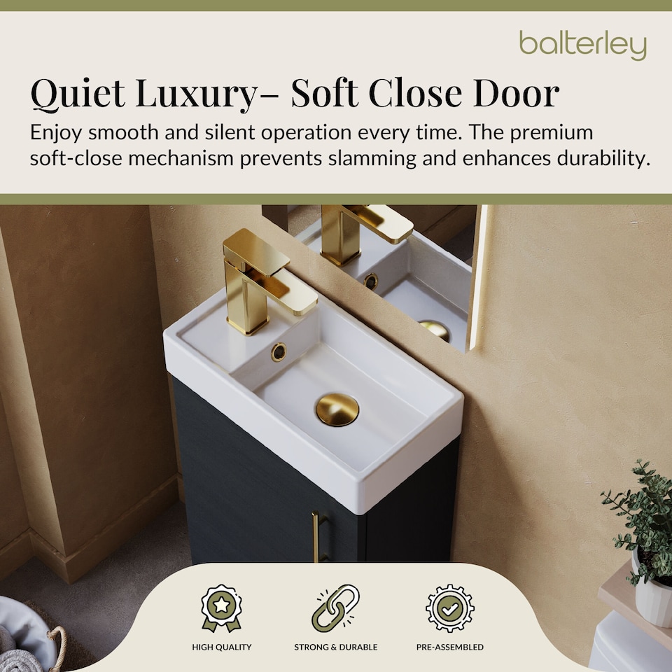 image 1 of Balterley Floor Standing Vanity Basin 400mm Charcoal & Brushed Brass Handle