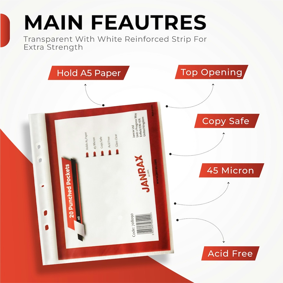 image 1 of Pack of 100 A5 Glass Clear Punched Pockets by Janrax