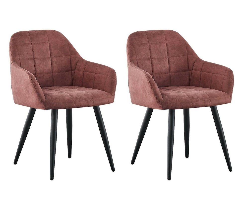 image 1 of Set of 2 Faux Suede Leather Dining Chairs with Arms Adrian Pink