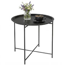 Outsunny 46cm Round Garden Table Side Table with Removable Tray, Black