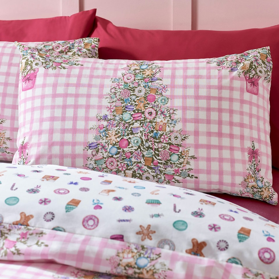 image 1 of Catherine Lansfield Christmas Sweets and Treats Reversible Duvet Cover Set Pink Pink | King