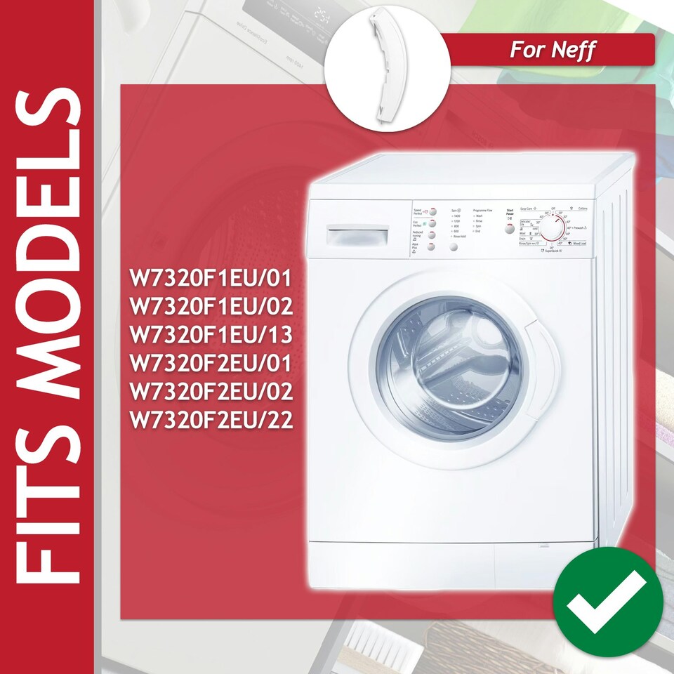 image 1 of SPARES2GO Door Handle for Bosch for Neff for Siemens Washing Machine 10009732 266751 641104 648581 (White)