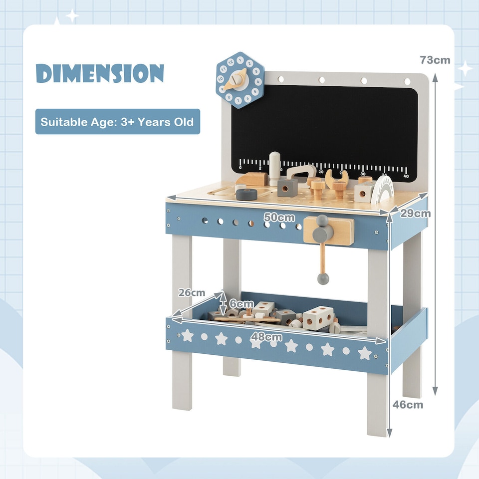 image 1 of COSTWAY Kids Workbench Toy Large Wooden Tool Bench Toddler Pretend Play Workbench